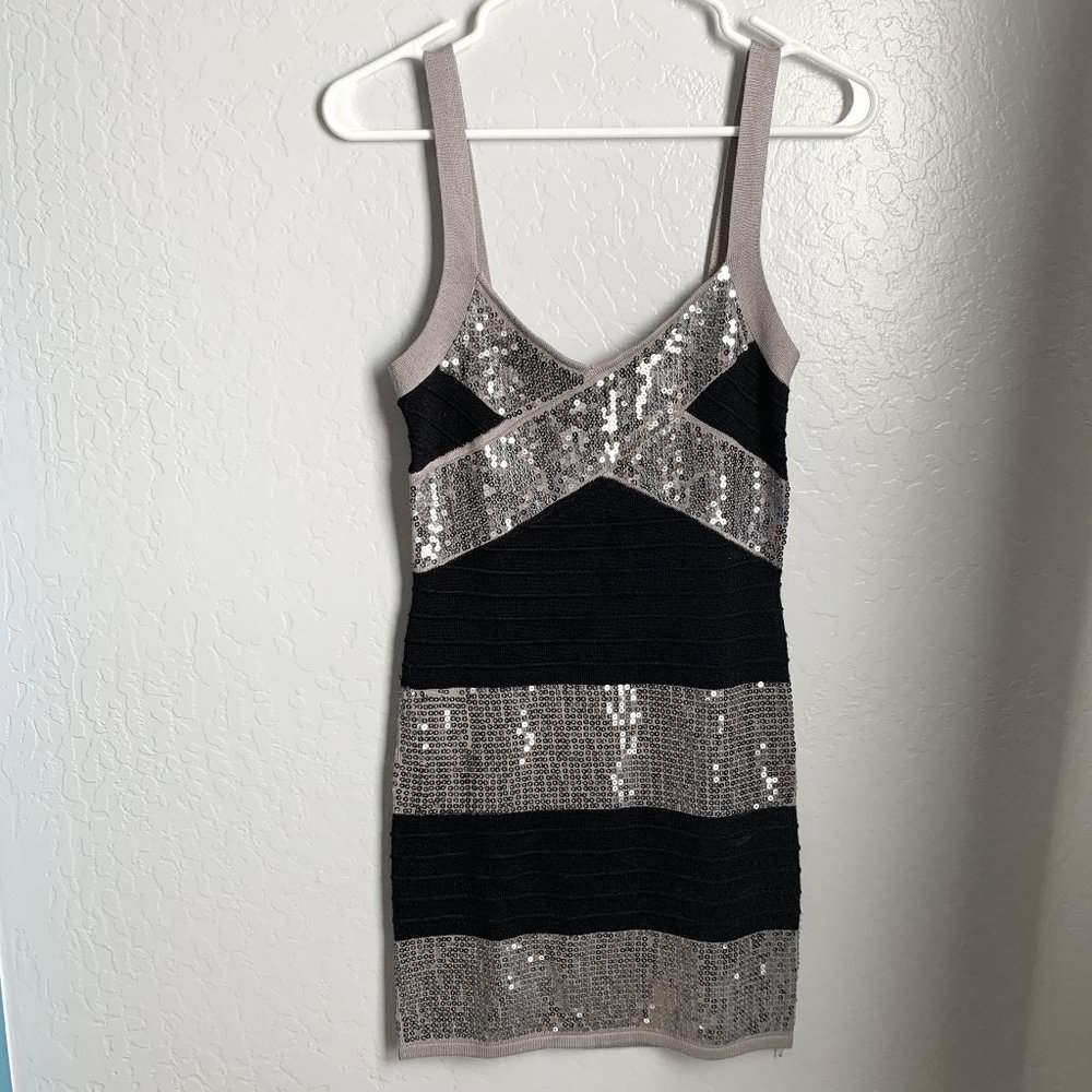 Say What? + Black and Silver + Sequin Dress, Size Small